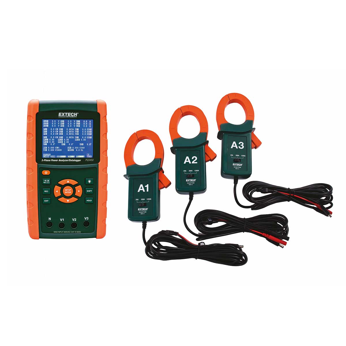 Extech PQ3450-12 3-fas elkvalitetsanalysator, datalogger – Kit 1200 A