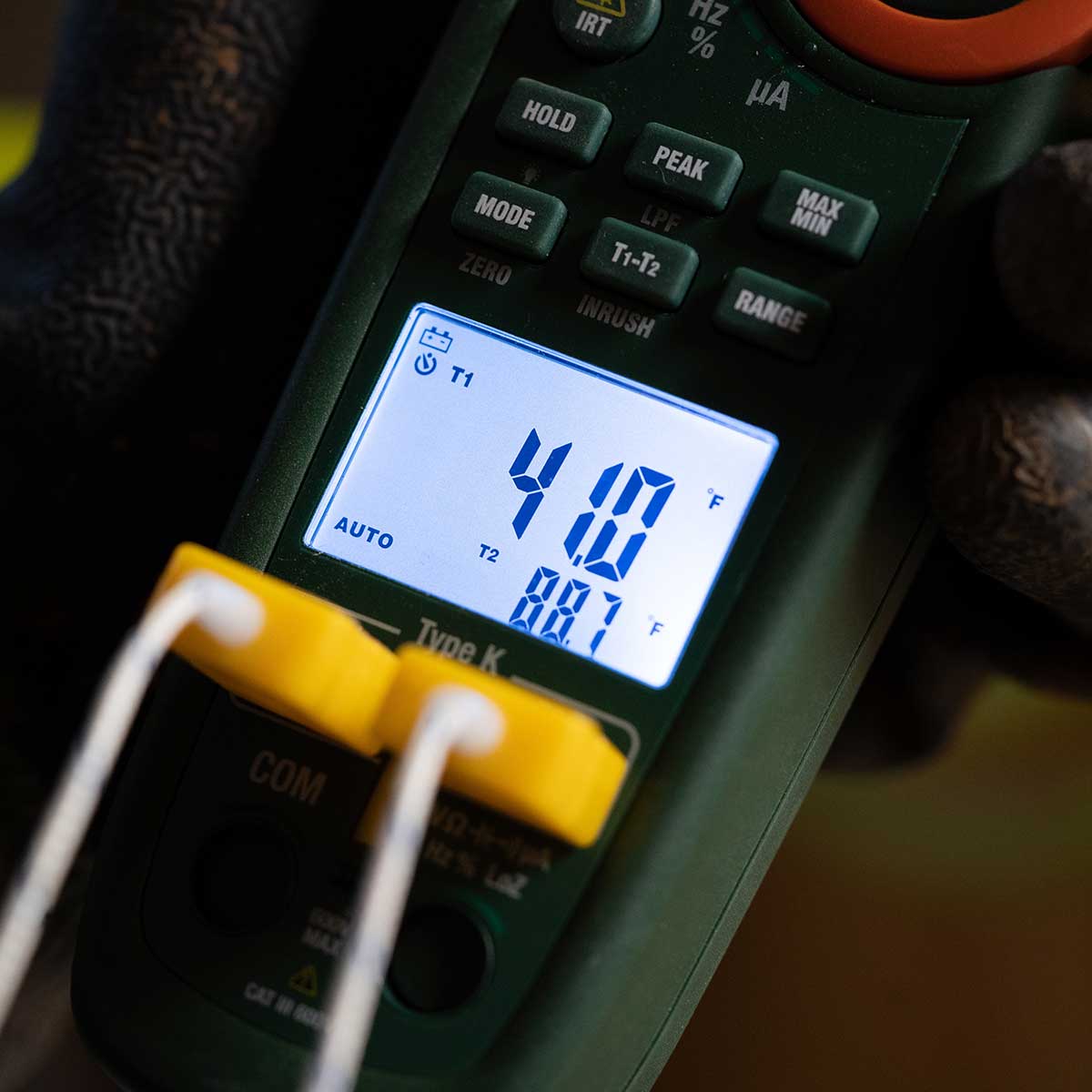 Extech EX623A True RMS-strömtång med IR-termometer, 2 typ K-ingångar